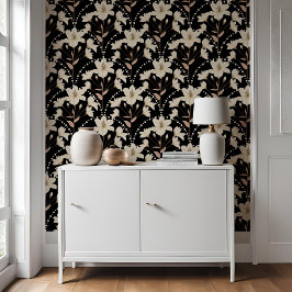 Papel Pintado Flor floral geométrica Patrón de Lily Beige Negro