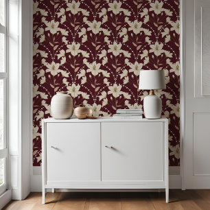 Papel Pintado Flor floral geométrica patrón de Lily borgoñona