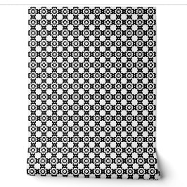 Papel Pintado Flor Geométrica en Blanco y Negro