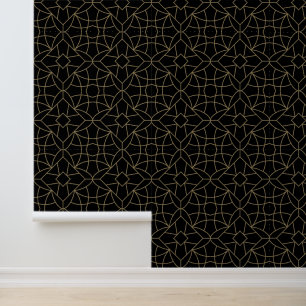 Papel Pintado Flor geométrica Patrón tradicional negro y oro