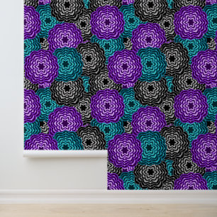 Papel Pintado Flor gris morado de lavanda azul turquesa Verde az