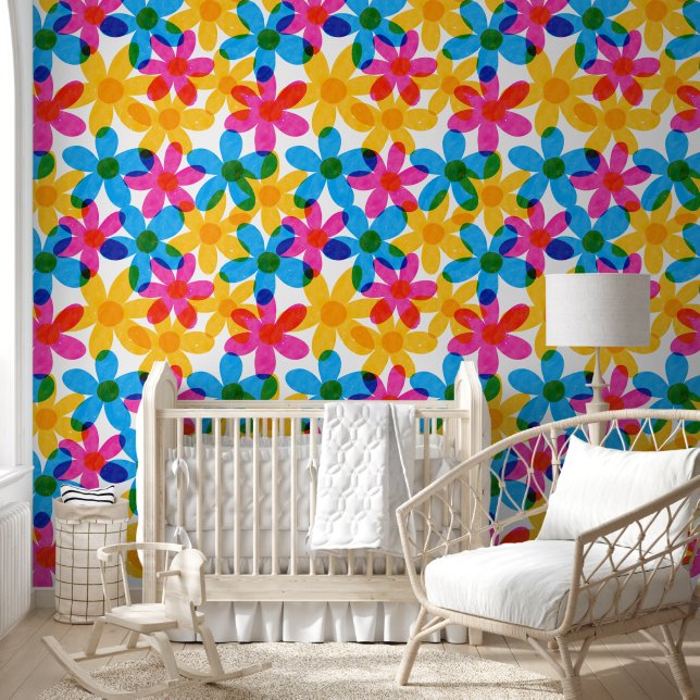 Papel Pintado Flor hippie brillante y audaz flor primavera (Niños)
