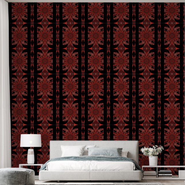 Papel Pintado Flor naranja en negro (Dormitorio)