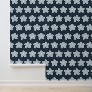 Papel Pintado Flor Retro Azul Claro y Azul Marino