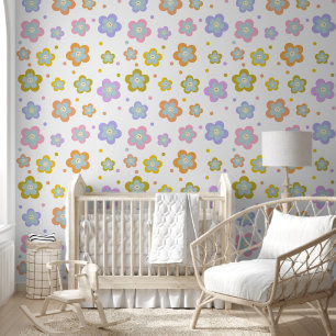 Papel Pintado Flor retro rosada cúrcuta