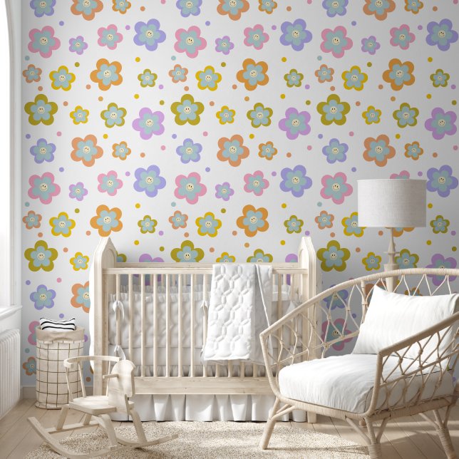 Papel Pintado Flor retro rosada cúrcuta (Niños)
