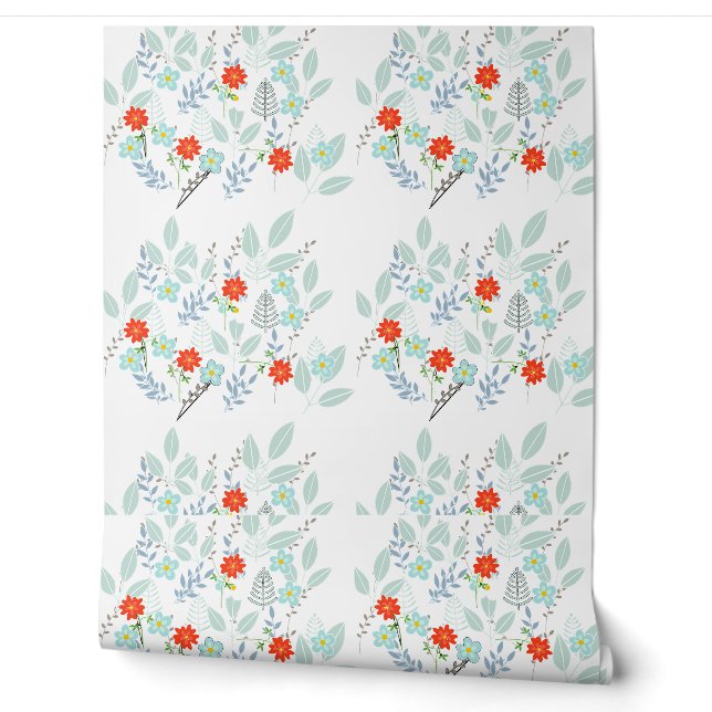 Papel Pintado Flor Roja + Hojas  (Desenrollar)