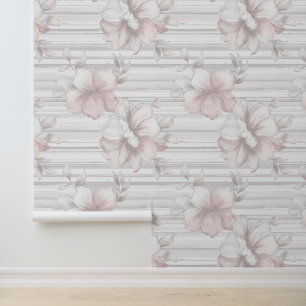 Papel Pintado Flor romántica rosa pastel horizontal