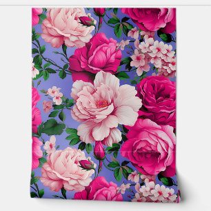 Papel Pintado Flor rosa rosada grande retro