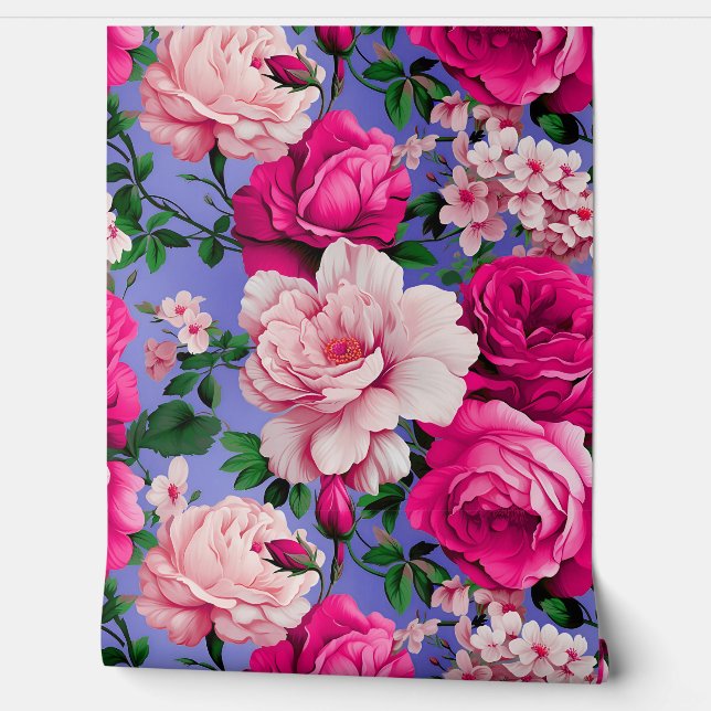 Papel Pintado Flor rosa rosada grande retro (Desenrollar)