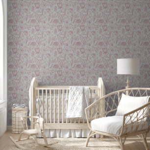 Papel Pintado Flor rosa simple en gris  