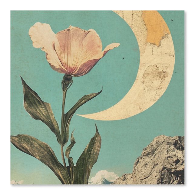 Papel Pintado Flor rosa y luna creciente (Anverso)