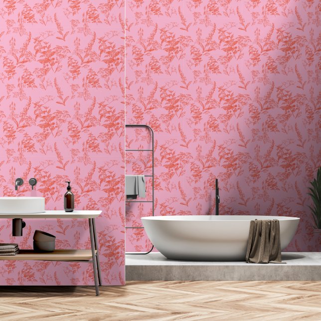 Papel Pintado Flor salvaje rosa brillante y Naranja (Baño)