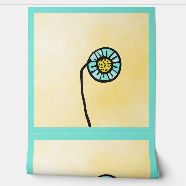 Papel Pintado flor sencilla azul y amarilla (Desenrollar)