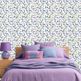 Papel Pintado Flor silvestre acuarela azul púrpura