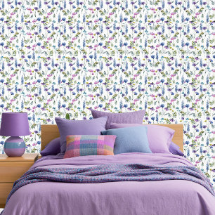 Papel Pintado Flor silvestre acuarela azul púrpura