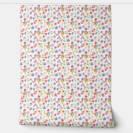 Papel Pintado Flor silvestre acuarela azul púrpura rojo