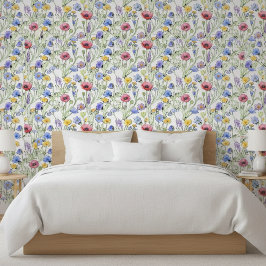 Papel Pintado Flor Silvestre Acuarela Azul Púrpura Rojo