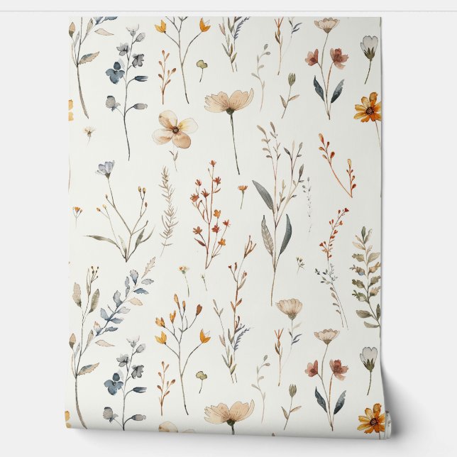 Papel Pintado Flor silvestre acuarela Boho chic (Desenrollar)
