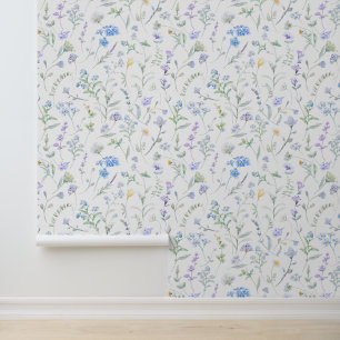 Papel Pintado Flor silvestre acuarela púrpura azul