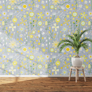Papel Pintado Flor silvestre Jardín Azul Amarillo Flor