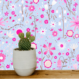 Papel Pintado Flor silvestre Jardín Azul Pink Flor