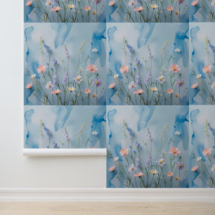 Papel Pintado Flor silvestre suave azul cielo y palo