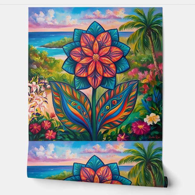 Papel Pintado Flor tropical vibrante en el paraíso (Desenrollar)
