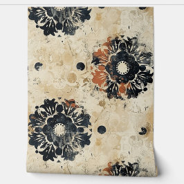 Papel Pintado Flor vectora ornamental grunge negra y marrón