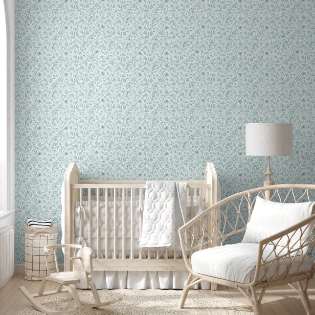 Papel Pintado Flor verde de menta suave (Niños)