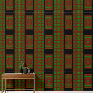 Papel Pintado Flor verde en rojo