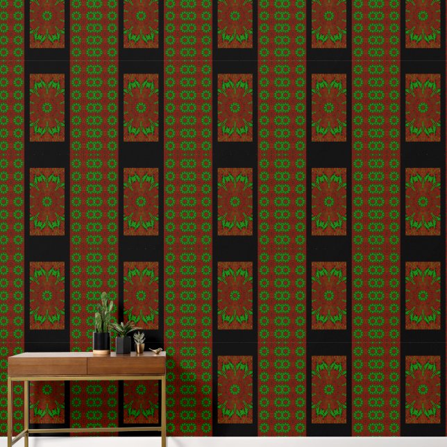 Papel Pintado Flor verde en rojo (Pasillo)