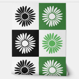 Papel Pintado Flor verde, negra y blanca