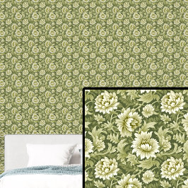 Papel Pintado Flor y hoja botánica verde media y clara