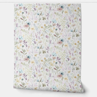 Papel Pintado Flora de primavera y fauna acuarela floral