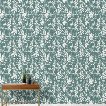 Papel pintado Flora en verde azulado y blanco 