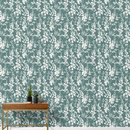 Papel pintado Flora en verde azulado y blanco 
