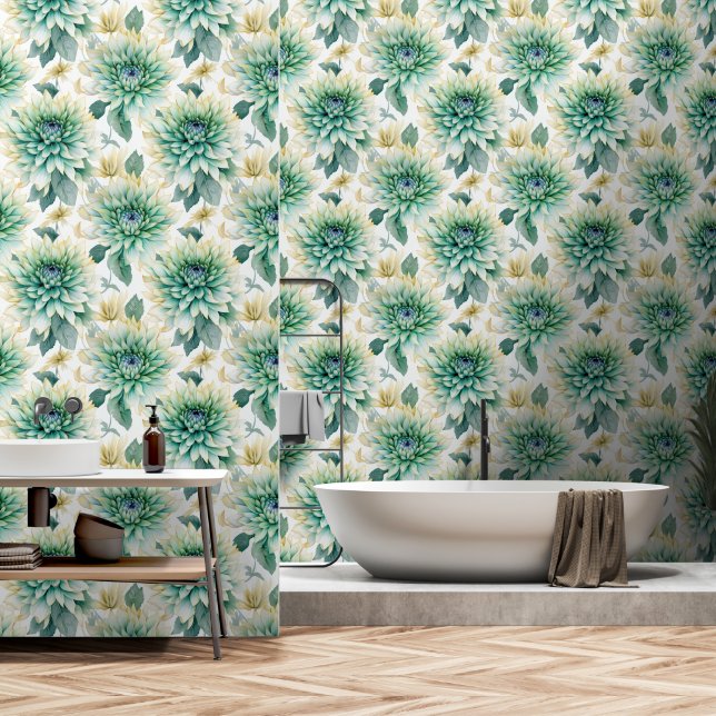 Papel Pintado Flora verde blanca (Baño)
