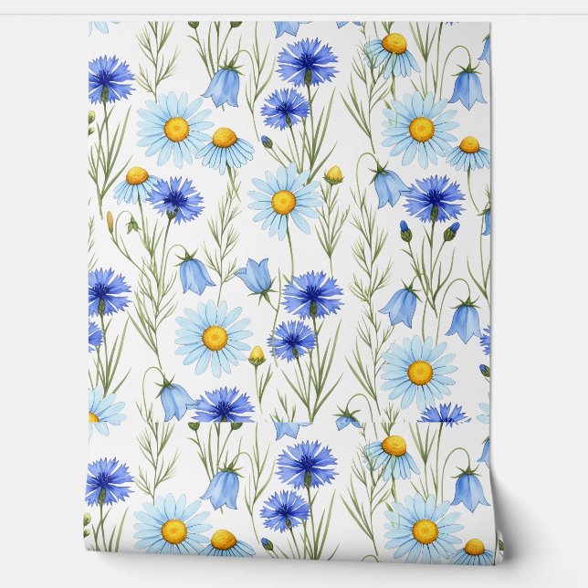 Papel Pintado Floral Acuarela Azul (Desenrollar)