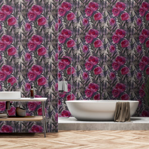 Papel Pintado Floral Acuarela Gótico Púrpura