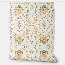 Papel pintado floral amarillo azul - Patrón botáni