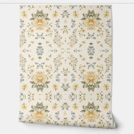 Papel pintado floral amarillo azul - Patrón botáni
