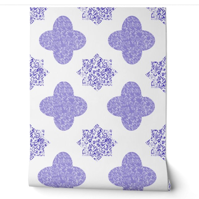 Papel pintado floral arabesco azul (Desenrollar)