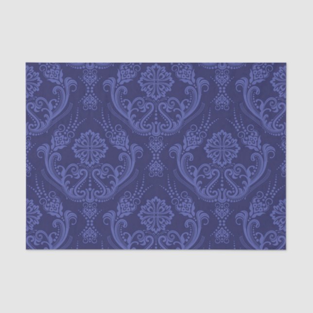 Papel pintado floral azul de lujo del damasco (Anverso)