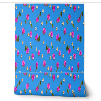 Papel Pintado Floral Azul Vibrante | Flor Rosa y C