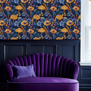 Papel Pintado Floral azul y amarilla