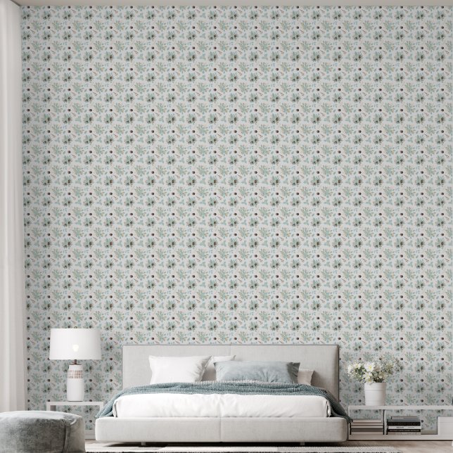Papel Pintado Floral azul y marrón navidad (Dormitorio)