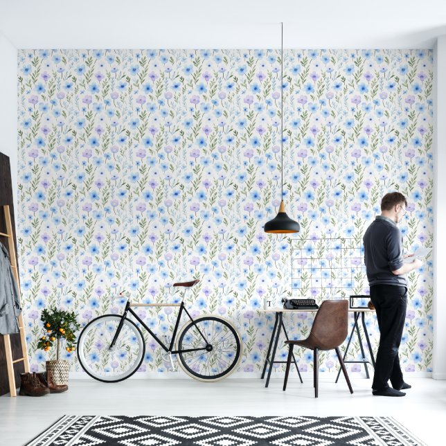 Papel Pintado Floral azul y verde | (Sala de estar)