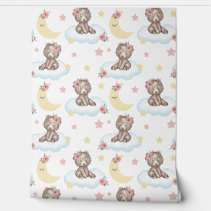Papel Pintado Floral Baby Bear Cloud Stars Moon Woodland Animals