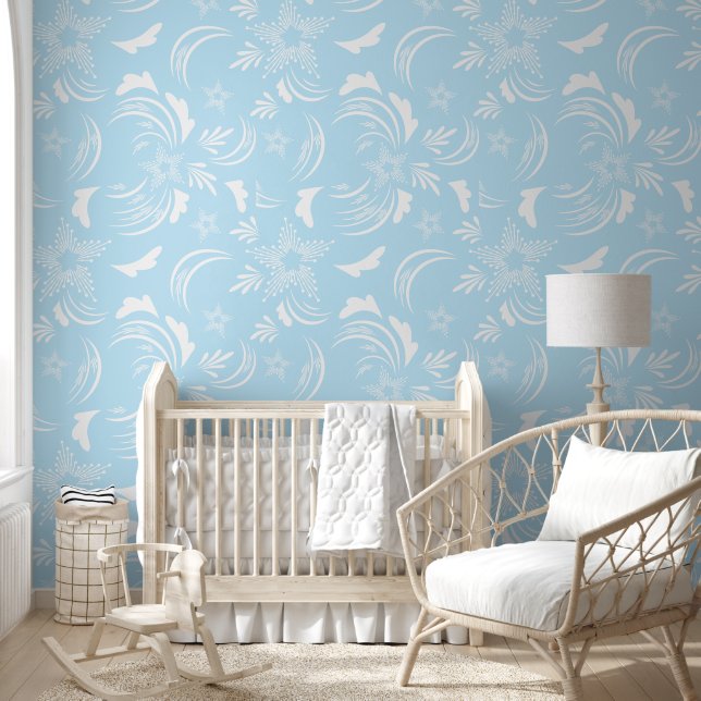 Papel Pintado Floral blanca con fondo azul claro (Niños)